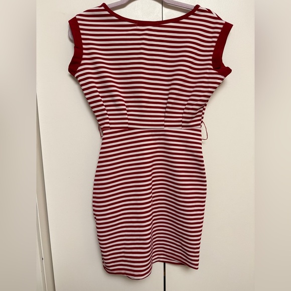 Red and White Sleeveless Sheath Dress with Crew Neck - Picture 4 of 4